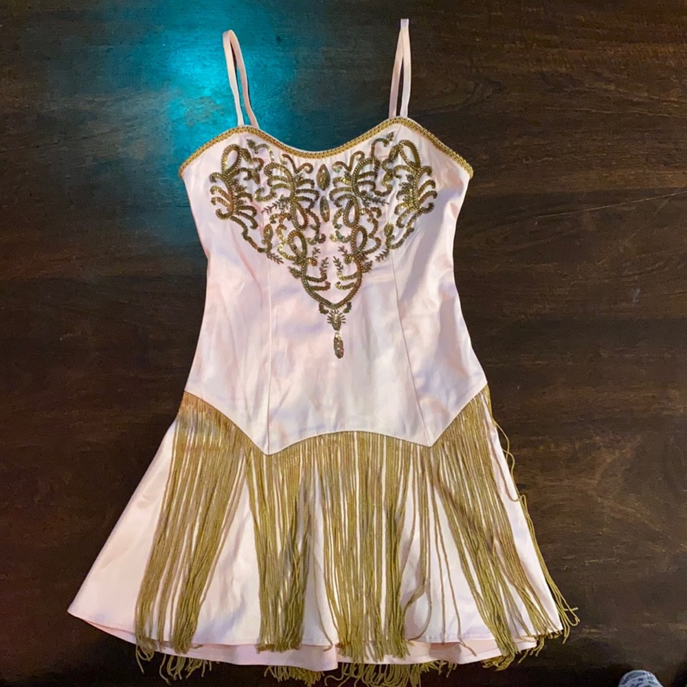 Dollskill light pink fringe cowgirl XS gold embroidered dress New with Tags